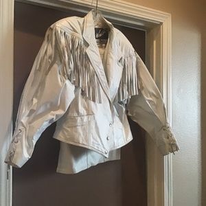 White Soft Leather skirt Suit